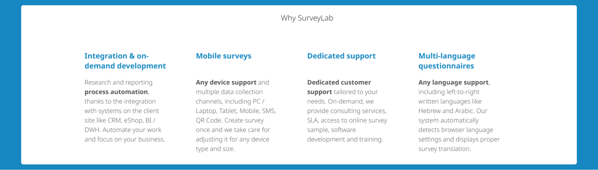 Features of a helpful tool, which is SurveyLab 