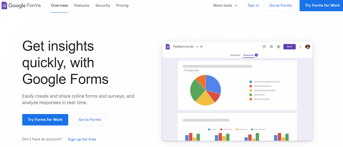 Google Forms homepage