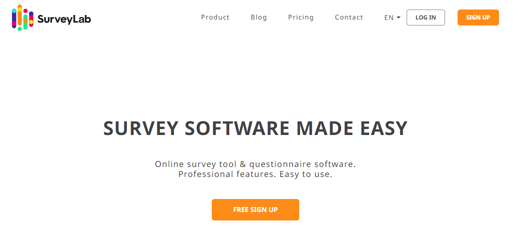 Surveylab homepage, a tool for creating surveys