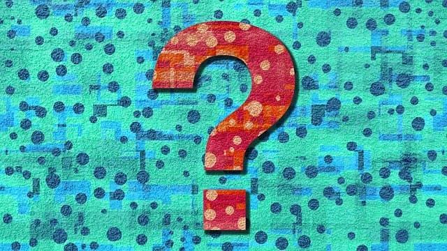  A large question mark with a colorful, abstract design on a textured background, suggesting curiosity or inquiry.