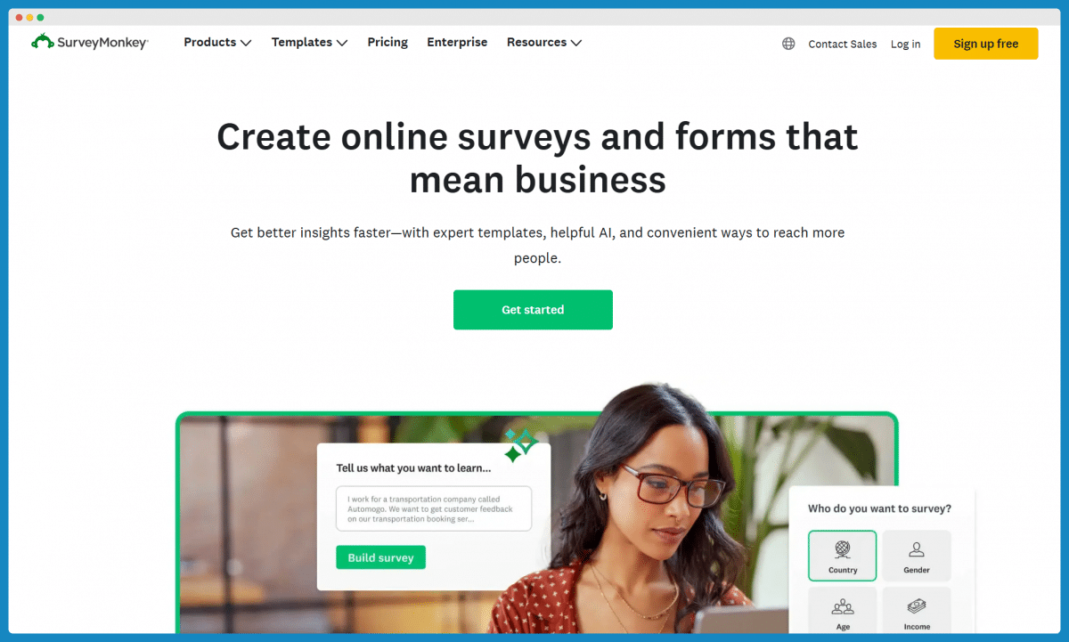 Surveymonkey homepage.