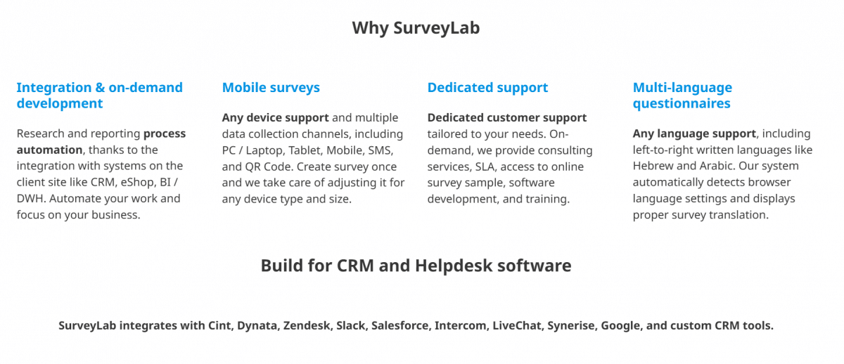 Surveylab's features.